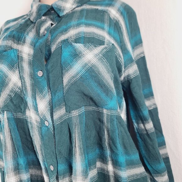 Caffe Marrakesh Women's Teal White Plaid Long Sleeve Button Up Shirt Size M - Picture 4 of 12
